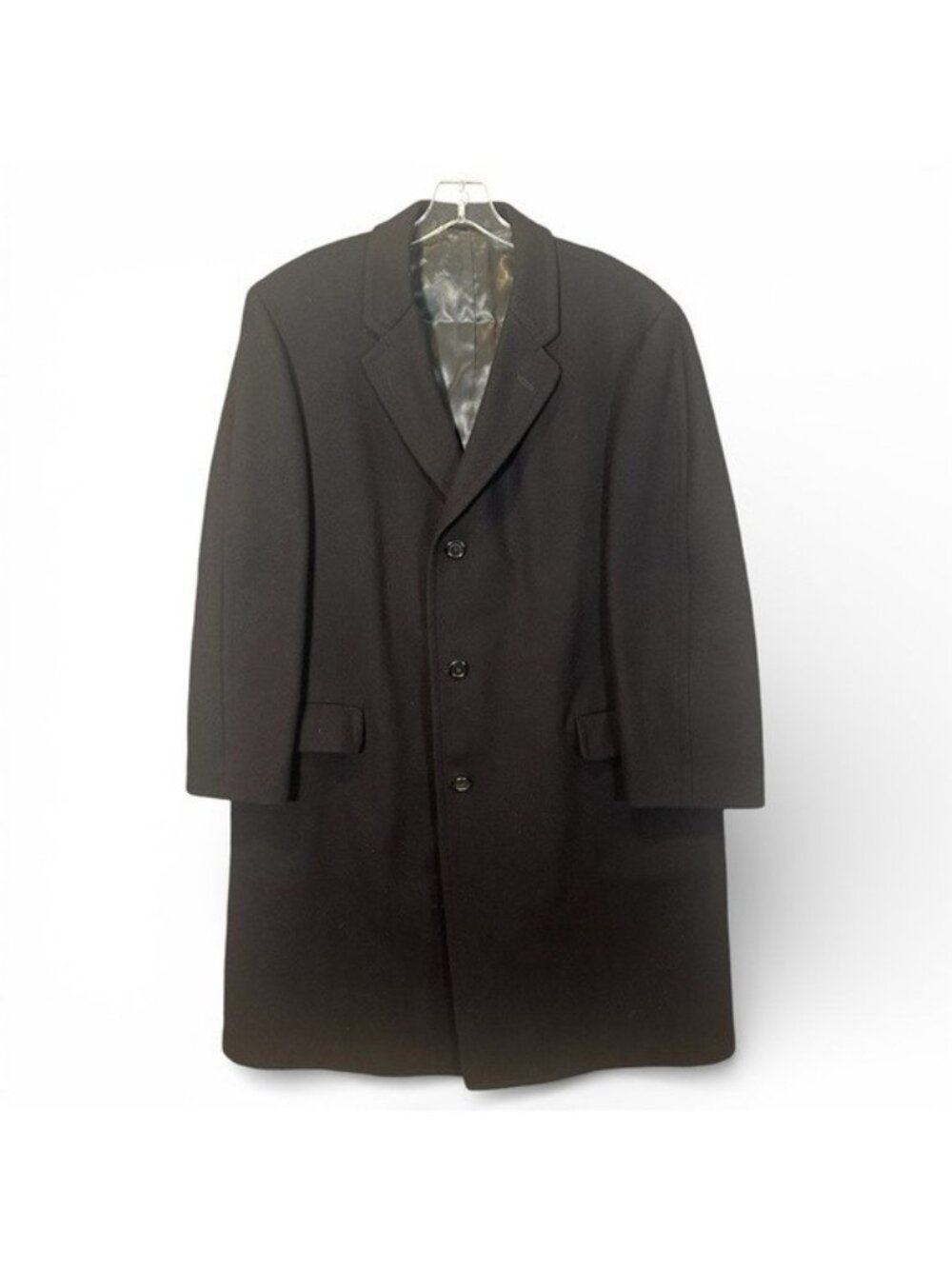 Hughes & Hatcher Wool Woven 42R Overcoat Trench Coat Vintage Herringbone England